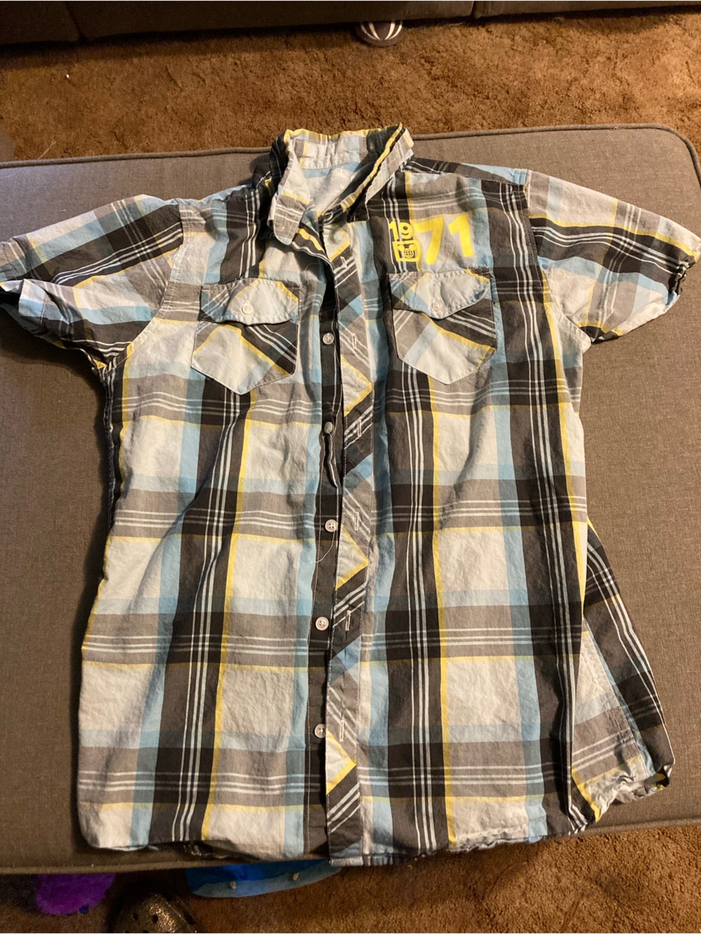 Disney Men's Plaid Shirt in Blue, Yellow & Gray